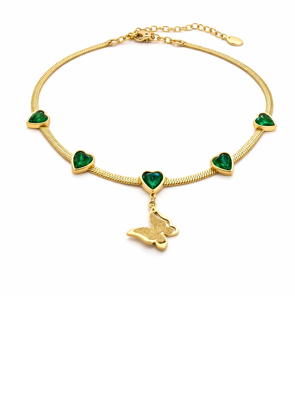 Emerald Heart Butterfly Necklace