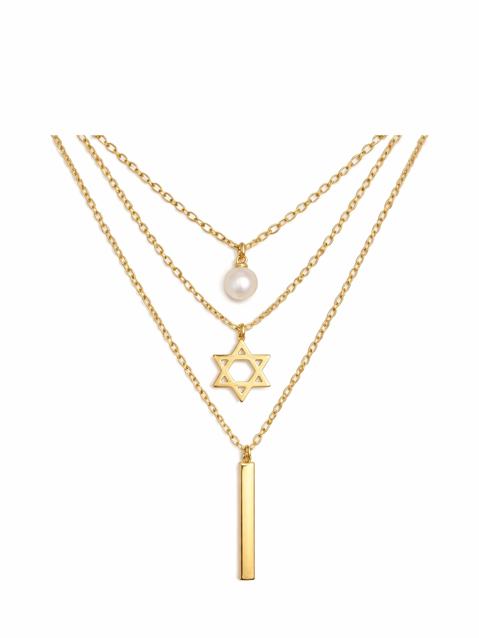 Layered Pearl & Star Pendant Necklace Set