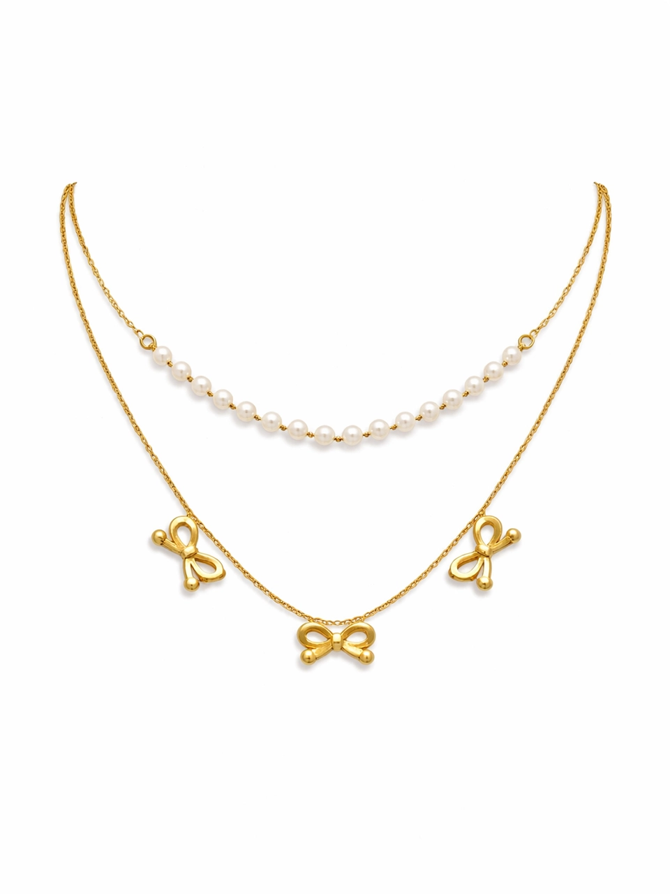Pearl Bow Layered Necklace