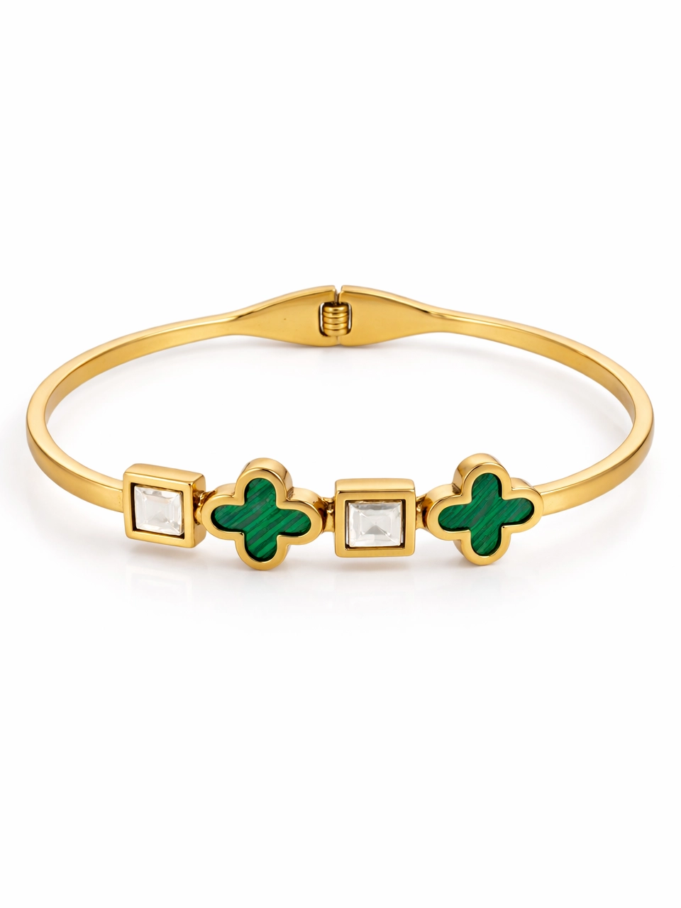 Green Clover & Crystal Bangle