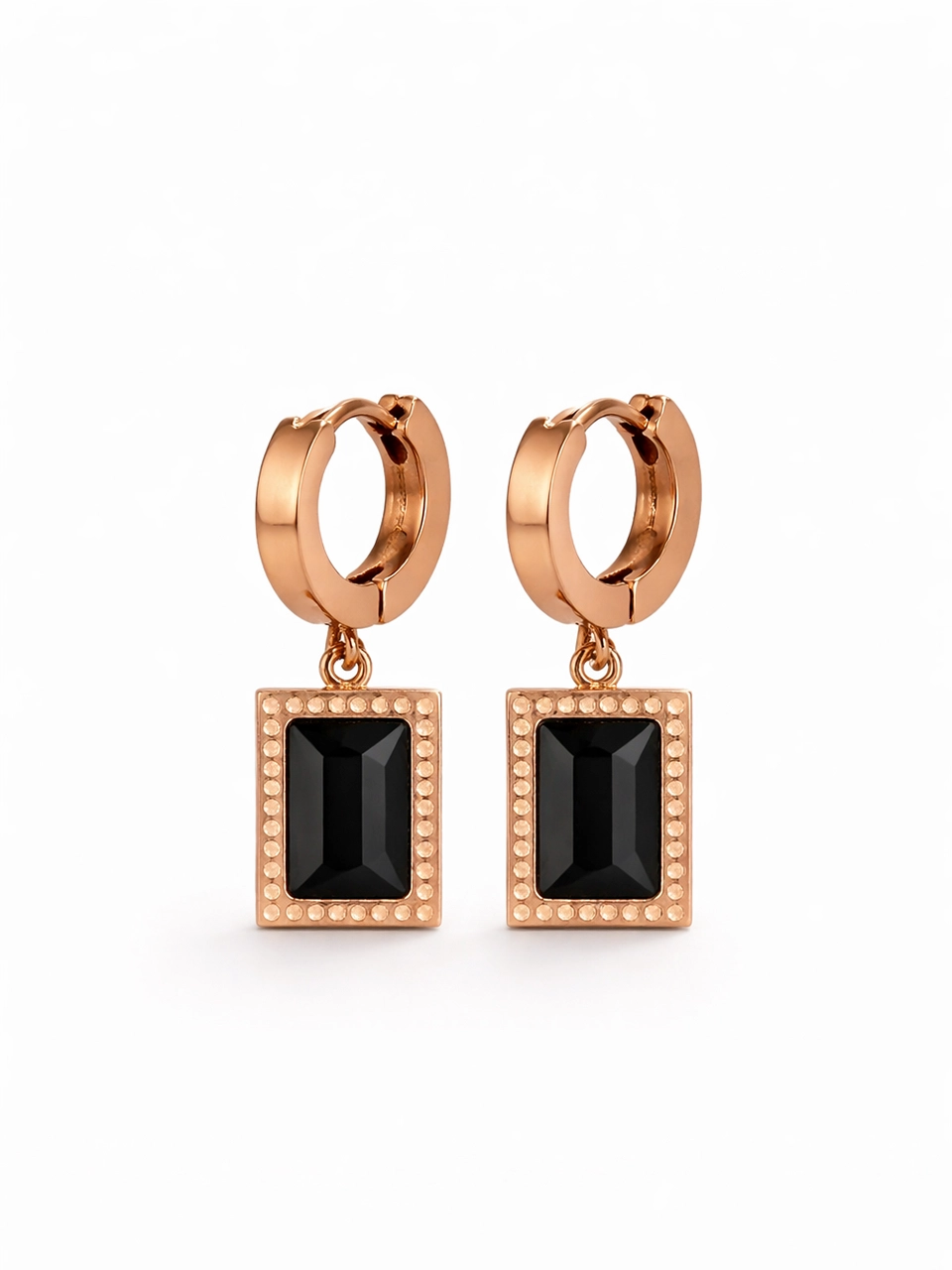 Black Stone Drop Huggie Earrings