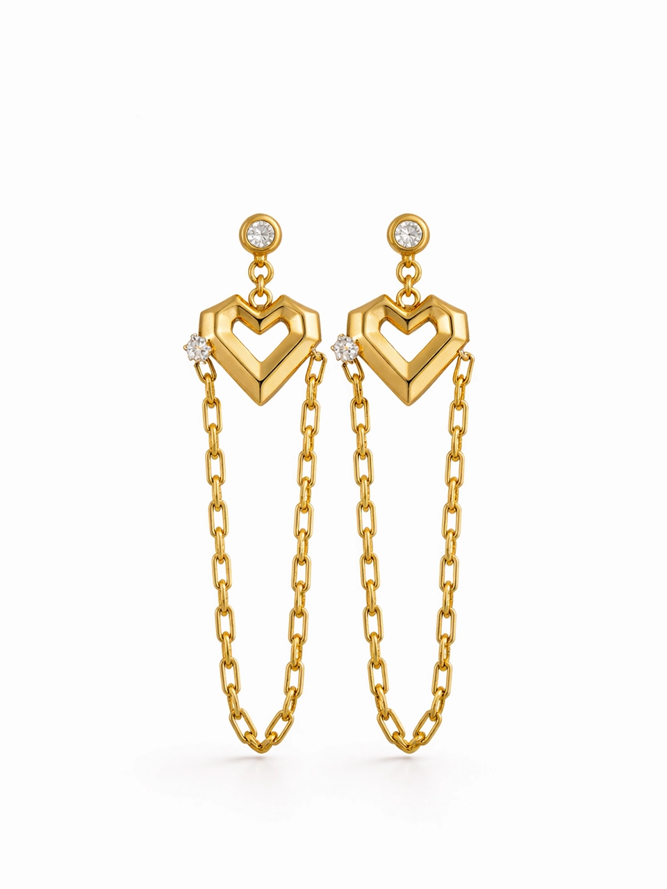 Chain Drop Heart Statement Earrings