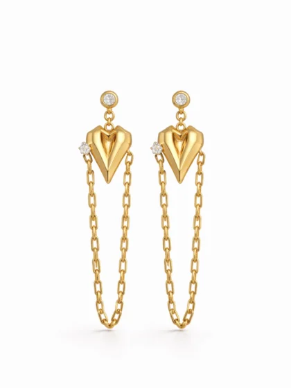 Sculpted Heart Chain Drop Earrings