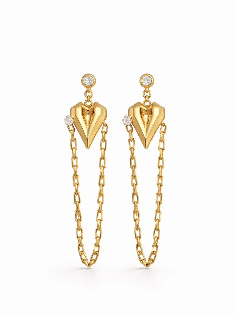 Sculpted Heart Chain Drop Earrings