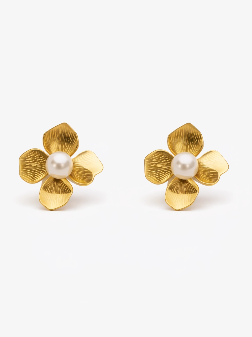 Textured Floral Pearl Stud Earrings
