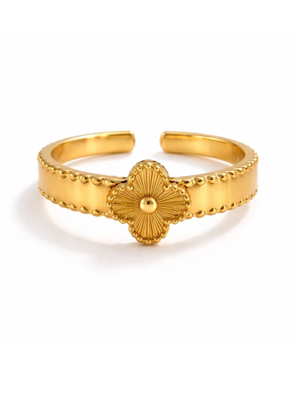 Textured Clover Cuff Ring