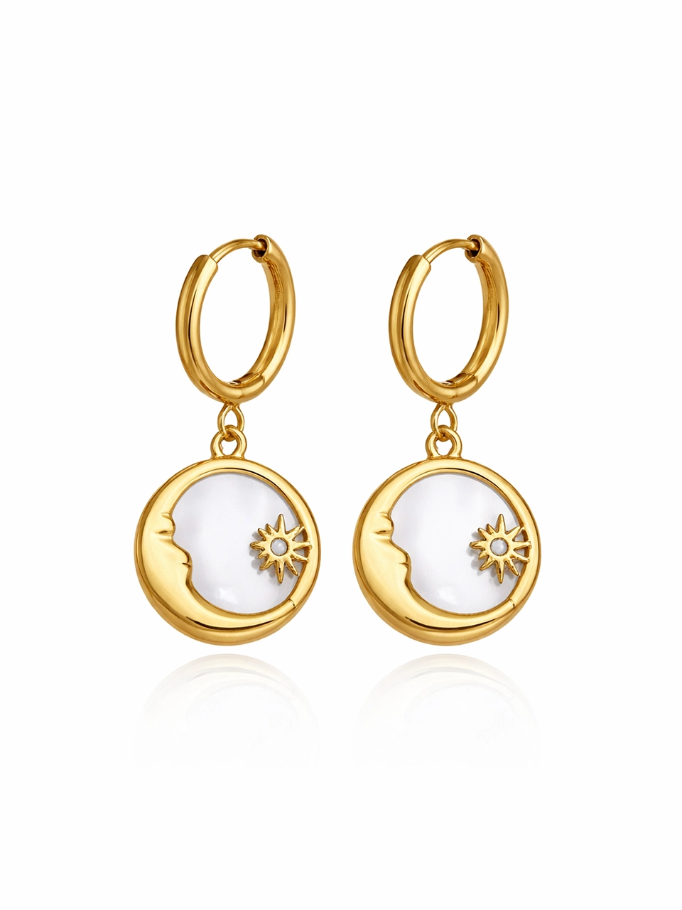 Moon & Sun Drop Hoop Earrings